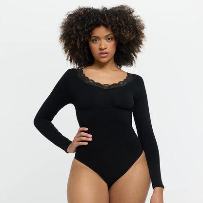 Lace Bodysuit Sculpting Shapewear Longsleeve with Briefs