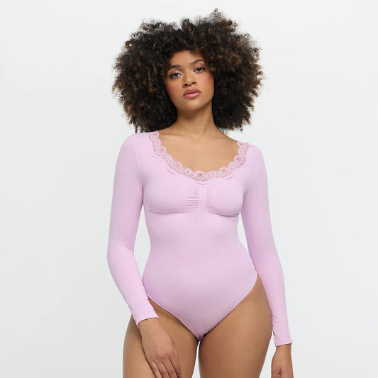 Lace Bodysuit Sculpting Shapewear Longsleeve with Briefs